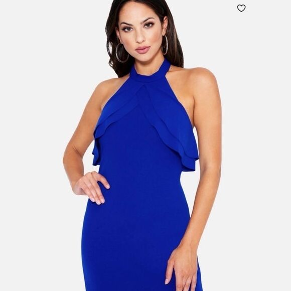 BEBE • DOUBLE RUFFLE HALTER NECK GOWN - Picture 4 of 10